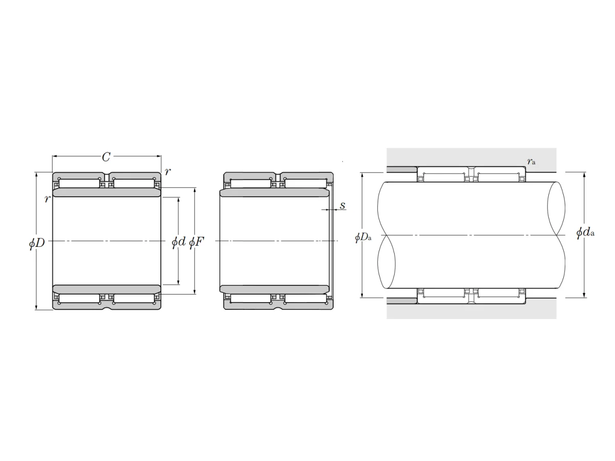Double Row Machined-Ring Needle Roller Bearing, w/ Inner Ring - NA69.R Series - Dimensions