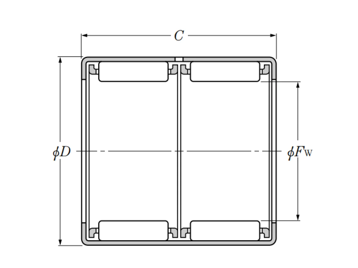 Drawn Cup Needle Roller Bearing - Double Row HK, HMK Type - Dimensions