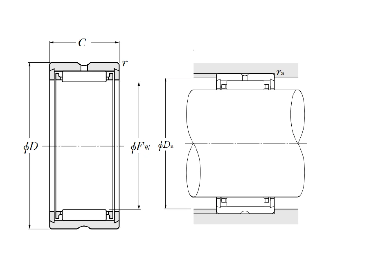 Machined-Ring Needle Roller Bearing w/o Inner Ring - RNA48, RNA49 Series - Dimensions