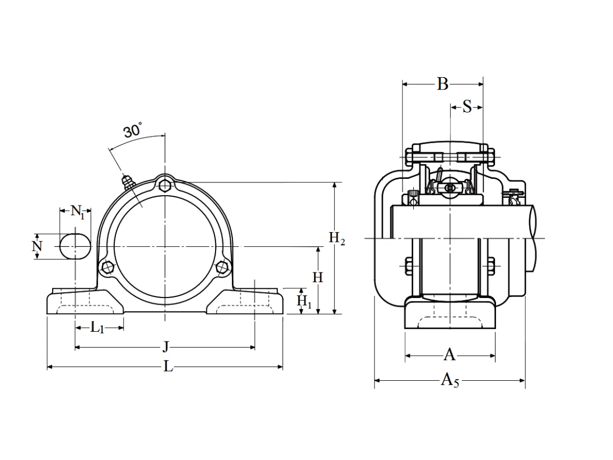 Pillow Block Unit, Set Screw, Cast Dust Cover, Closed End, UCP Type - Dimensions