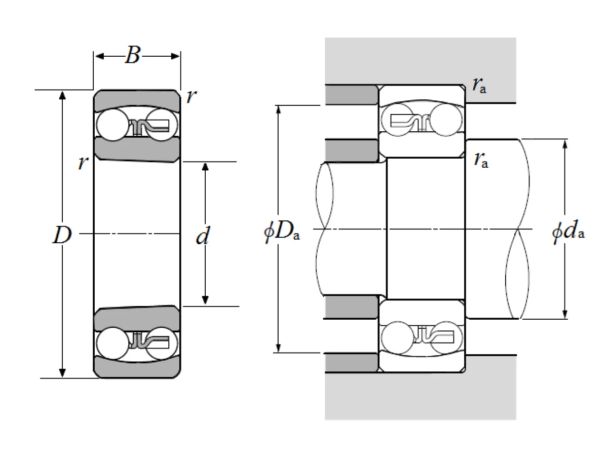 Self Aligning Ball Bearings w/ Tapered Bore - Dimensions
