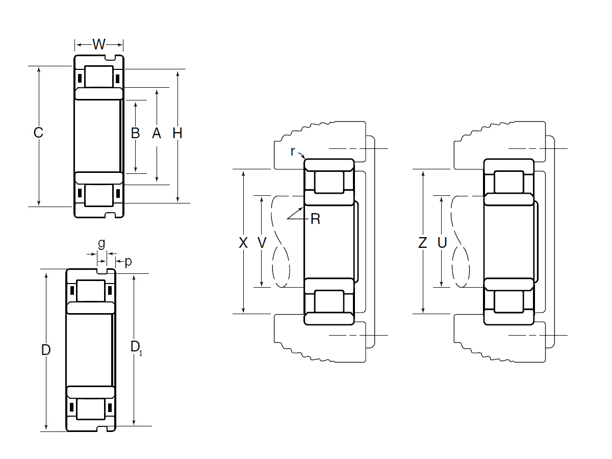 Cylindrical Roller Bearing - Separable, Plain Inner Ring, Outer Ring w/ Two Ribs, Snap Ring Groove - Dimensions – MA1211GEL