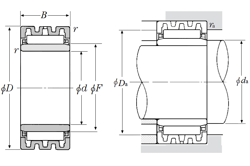 Clearance-Adjustable Needle Roller Bearing w/ Inner Ring - Dimensions – NA4905S