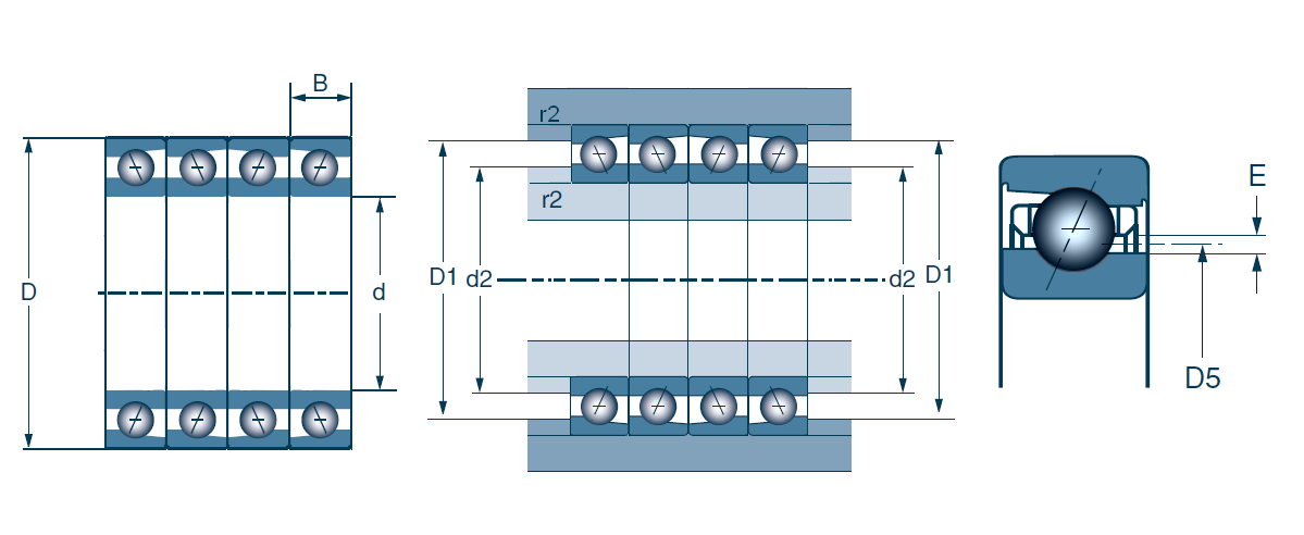 Quadruple Row Angular Contact Ball Bearing, Machline, Q25 Type - Dimensions – 7215HG1Q25J84