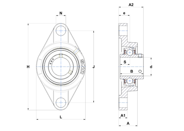 Two Bolt Rhombus Flanged Unit, Stainless Steel Housing, Set Screw, SUCFL Type - Dimensions – SUCFL205