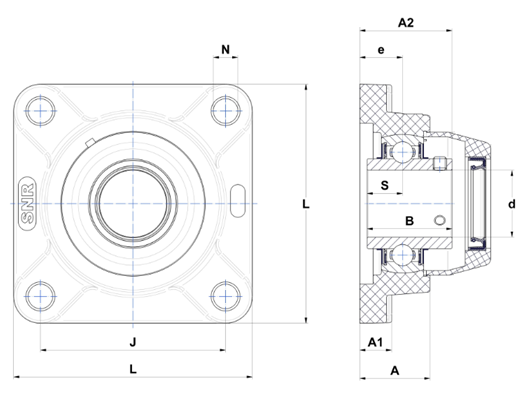 Four Bolt Square Flanged Unit, Thermoplastic Housing, Set Screw, SUCFPL Type - Dimensions - 2 – SUCFPL208