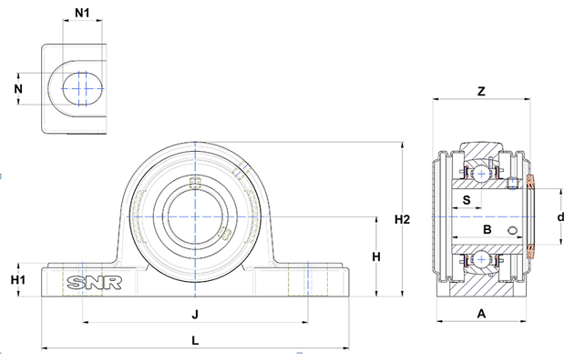 Pillow Block Unit, Stainless Steel Housing, Set Screw, One Closed/One Open Cover, SUCP Type - Dimensions – SUCP205CCFG1