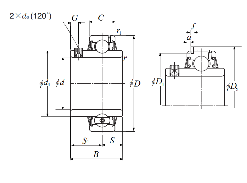 Bearing Insert w/ Set Screw, Wide Inner Ring - Cylindrical O.D., Snap Ring - Dimensions – UCS212-206D1NR
