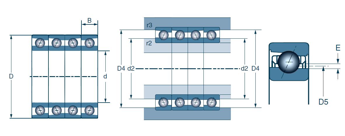 Quadruple Row Angular Contact Ball Bearing, Machline, Q21 Type - Dimensions – 7218CG1Q21J74