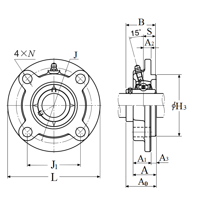 Four Bolt Round Flange Unit, Cast Housing, Set Screw, UCFC Type - Dimensions – UCFC212-205D1