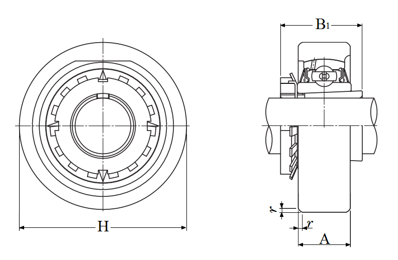 Cartridge Unit, Cast Housing, Adapter, UKC Type - Dimensions – UKC209D1-WHEN-USED-WITH-H2309X