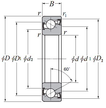 Single Angular Contact Thrust Ball Bearing for Ball Screws - Double Sealed - Dimensions – BST25X62-1BLXLP4