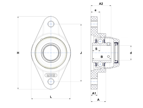 Two Bolt Rhombus Flanged Unit, Thermoplastic Housing, Set Screw, SUCNFL Type - Dimensions - 2 – SUCNFL208-24