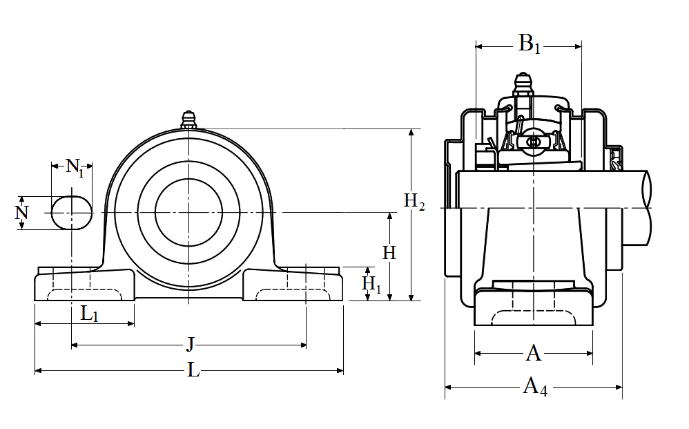 Pillow Block Unit, Adapter, Pressed Steel Dust Cover, Closed End, UKP Type - Dimensions – SM-UKP207D1-WHEN-USED-WITH-H2307X