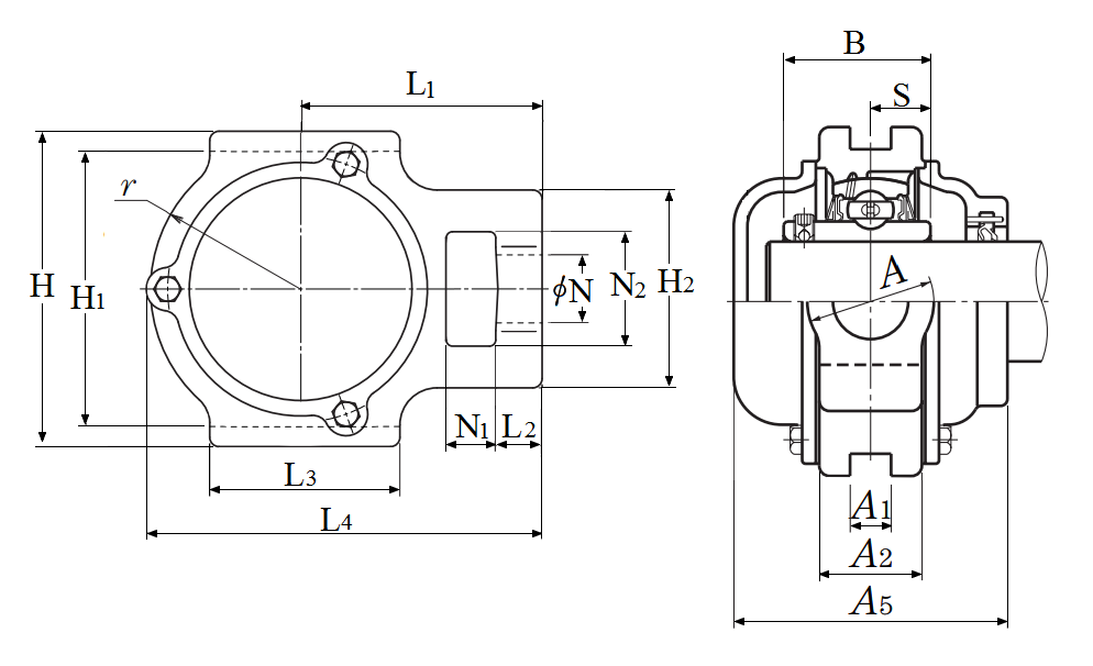 Take-Up Unit, Cast Housing, Set Screw, Cast Dust Cover, Closed End, UCT Type - Dimensions – CM-UCT207-106D1