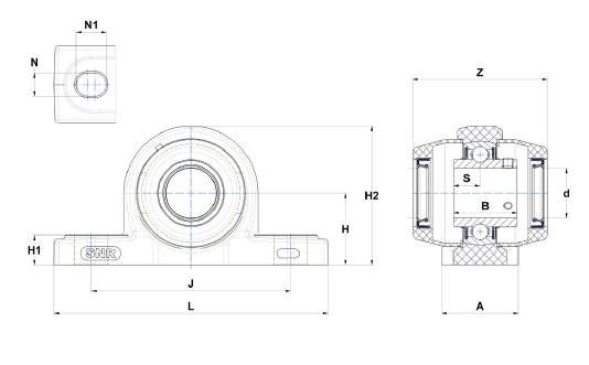 Pillow Block Unit, Thermoplastic Housing, Set Screw, Two Open Covers, SUCPPL Type - Dimensions – SUCPPL207-20C0FG1