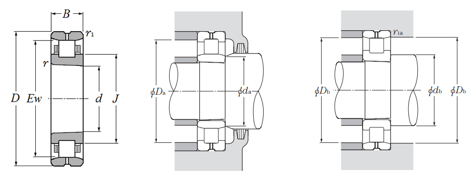 Cylindrical Roller Bearing w/ Tapered Bore - Inner Ring w/ Two Ribs, Plain Outer Ring, Oil Hole - Dimensions – N1016KD1C1NAP4
