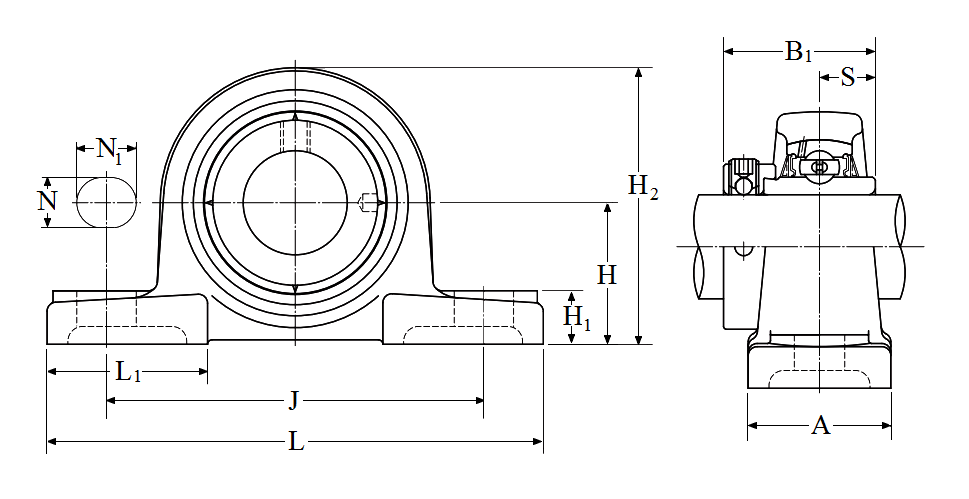Pillow Block Unit, Cast Housing, Eccentric Locking Collar, UELP/UELPL Type - Dimensions – UELP311-203D1