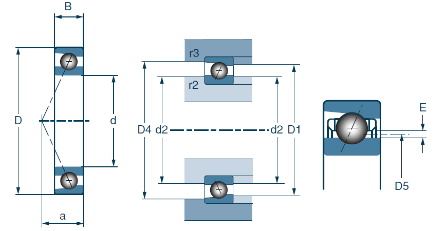 Single Hybrid Angular Contact Ball Bearing, High Precision - Dimensions – CH7001CVUJ74