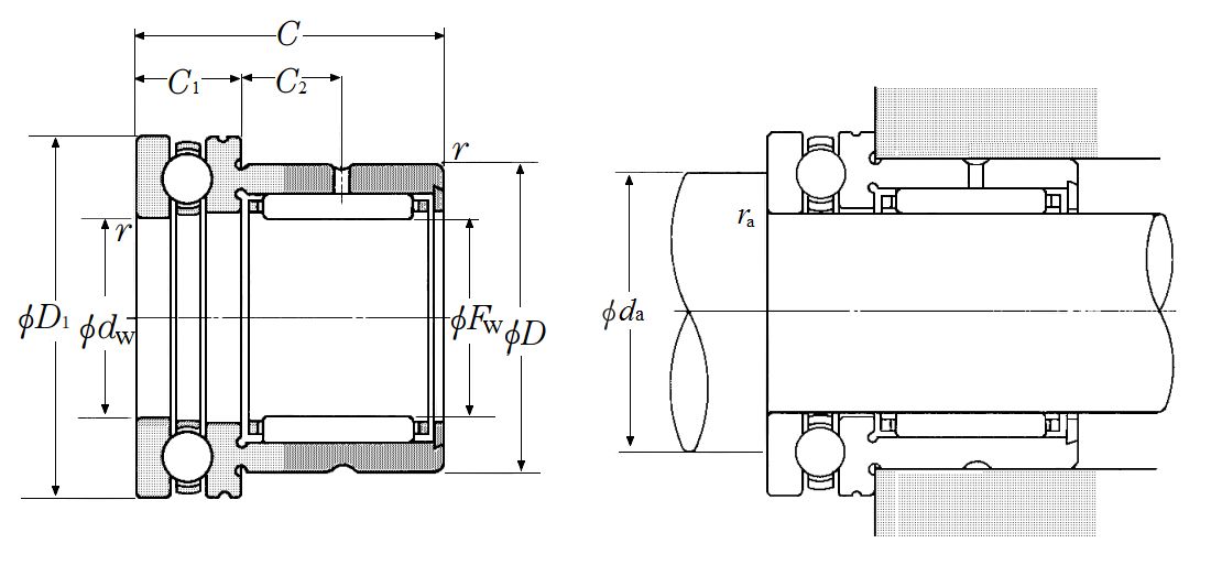 Needle Roller Bearing with Thrust Ball Bearing - Open Type - Dimensions – NKX12T2