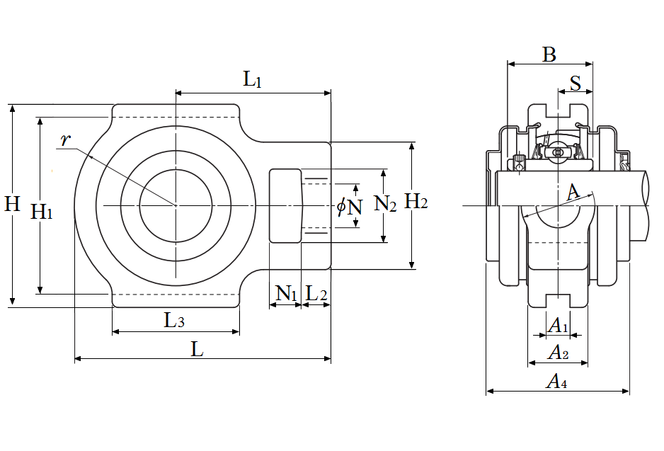 Take-Up Unit, Cast Housing, Set Screw, Pressed Steel Dust Cover, Closed End, UCT Type - Dimensions – SM-UCT207-106D1