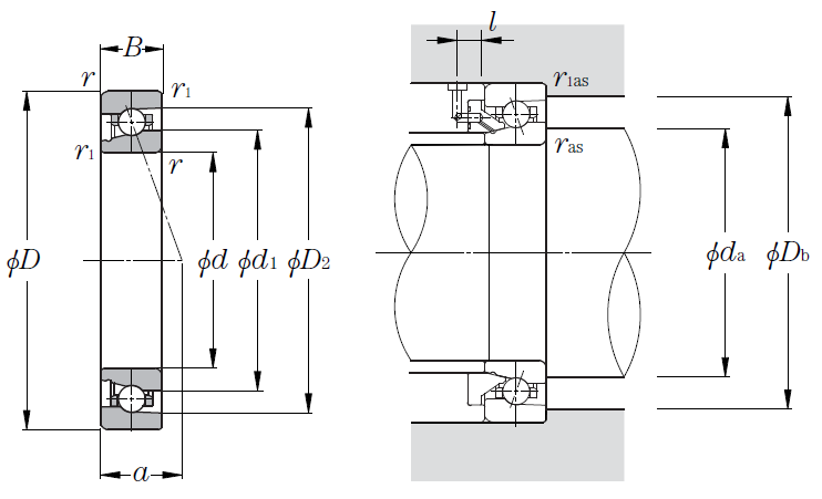 Eco-Friendly Angular Contact Ball Bearing - HSL Ultage Type - Dimensions – 5S-2LA-HSL017AD