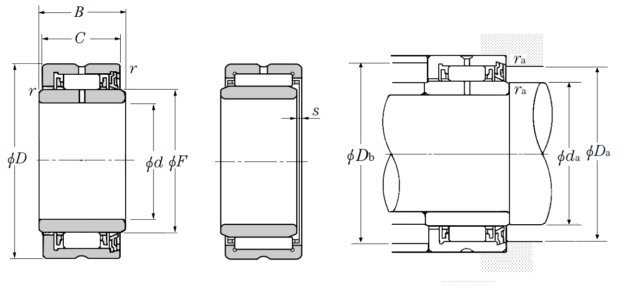 Machined-Ring Needle Roller Bearing w/ Inner Ring - NA49 Series, Single Sealed - Dimensions – NA4905L