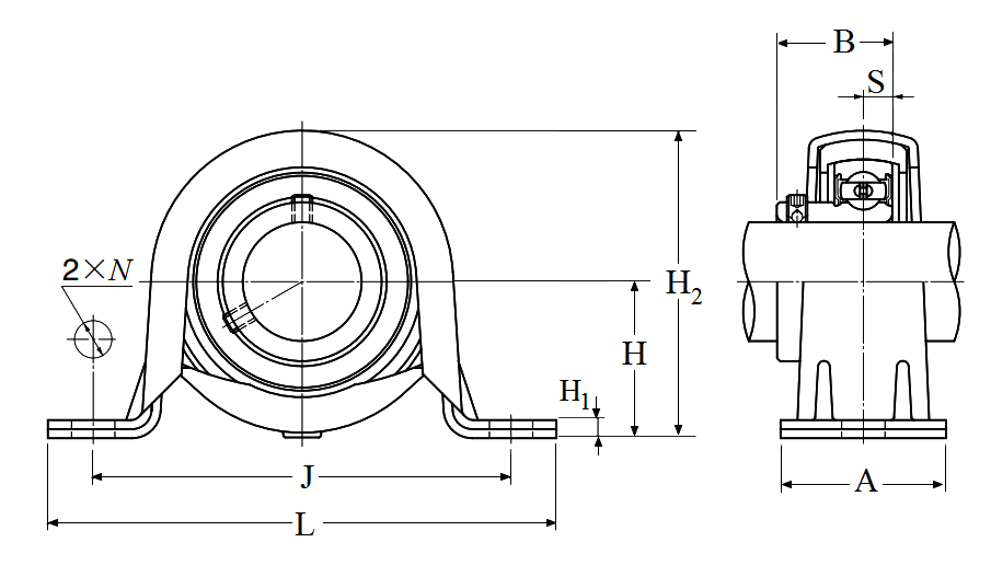 Pillow Block Unit, Set Screw, Pressed Steel Housing, ASRPP Type - Dimensions – ASRPP205-015