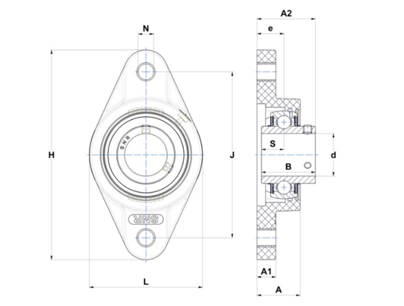 Two Bolt Rhombus Flanged Unit, Thermoplastic Housing, Set Screw, SUCNFL Type - Dimensions – SUCNFL208-24