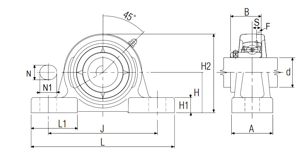 Ultra-Class Pillow Block Unit with Set Screw, High Base, ARP Type - Dimensions – ARP-1-5-8