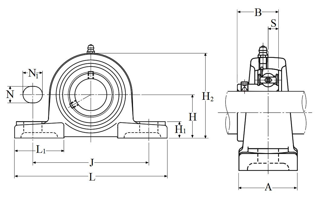 Pillow Block Unit, Cast Housing, Narrow Set Screw, ASPL Type - Dimensions – ASPL206-103D1