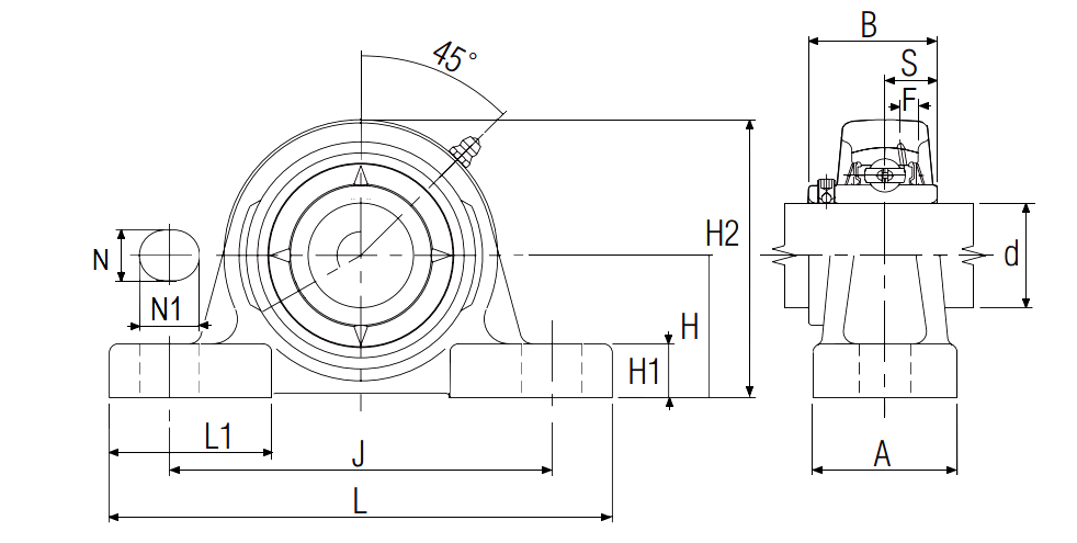 Ultra-Class Pillow Block Unit with Set Screw, High Base, UCPX Type - Dimensions – UCPX-2-1-8