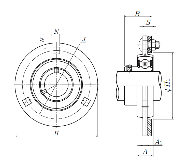 Three Bolt Round Flange Unit, Pressed Steel Housing, Set Screw, ASPF Type - Dimensions – ASPF206