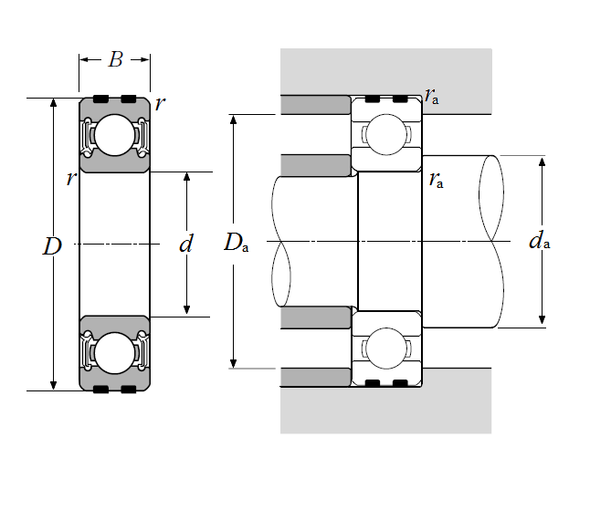 Expansion Compensating Bearing - Double Sealed (Contact Rubber Seal) - Dimensions – EC-6000LLUC3