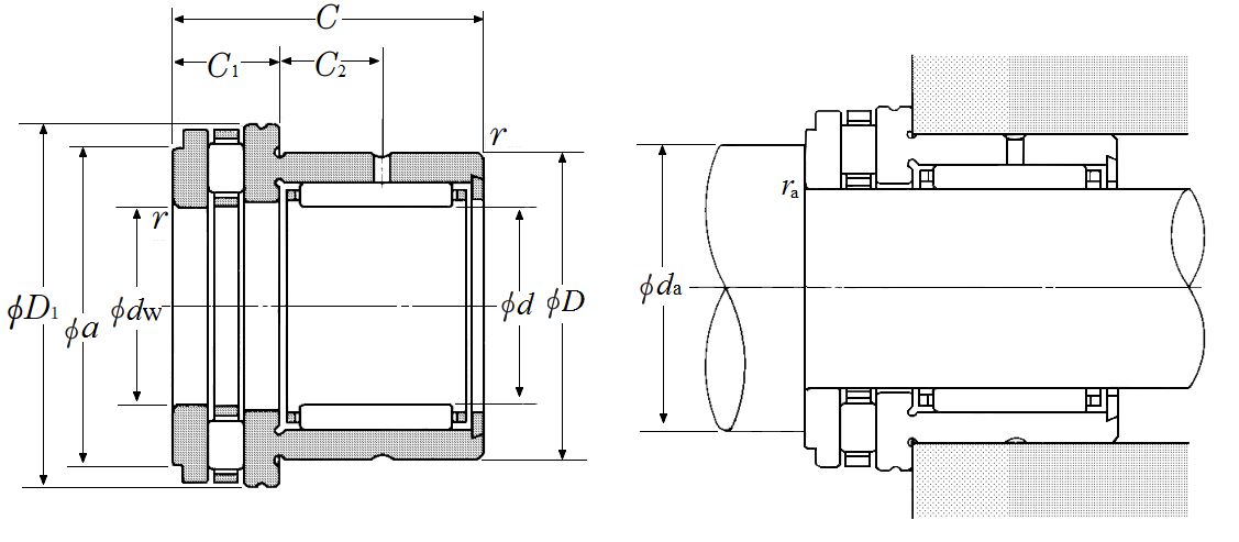 Needle Roller Bearing with Thrust Cylindrical Roller Bearing - Open Type - Dimensions – NKXR30T2