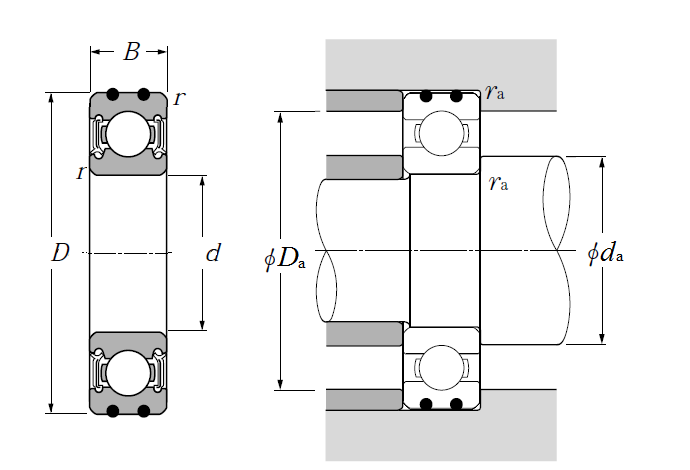 AC Bearings - Double Sealed (Contact Rubber Seal) - Dimensions – AC-6001LLUC3
