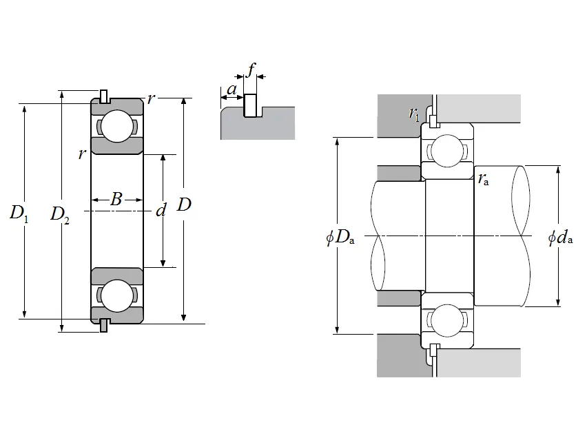 Single Row Radial Ball Bearing - Open Type w/ Snap Ring - Dimensions – 115LNC3